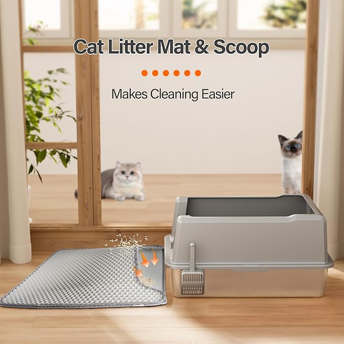 Stainless Steel Jumbo Open Cat Litter Box, XXXL 28"x20.5"x14" for Large Cats & Multi-Cat Households, Anti-Leakage High Walls & Non-Slip Base, Non-Sticky, Easy Clean Durable Metal Litter Pan-Mewly Pet