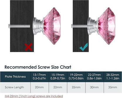 Tomorotec 12-Pack 40mm Crystal Pink Glass Cabinet Drawer Pulls, Diamond Drawer/Cupboard Knobs with Screws, Crystal Knobs w/Silver Base, Home Decor for Kitchen, Dresser, Wardrobe, Desk (1.6 in / 40mm)