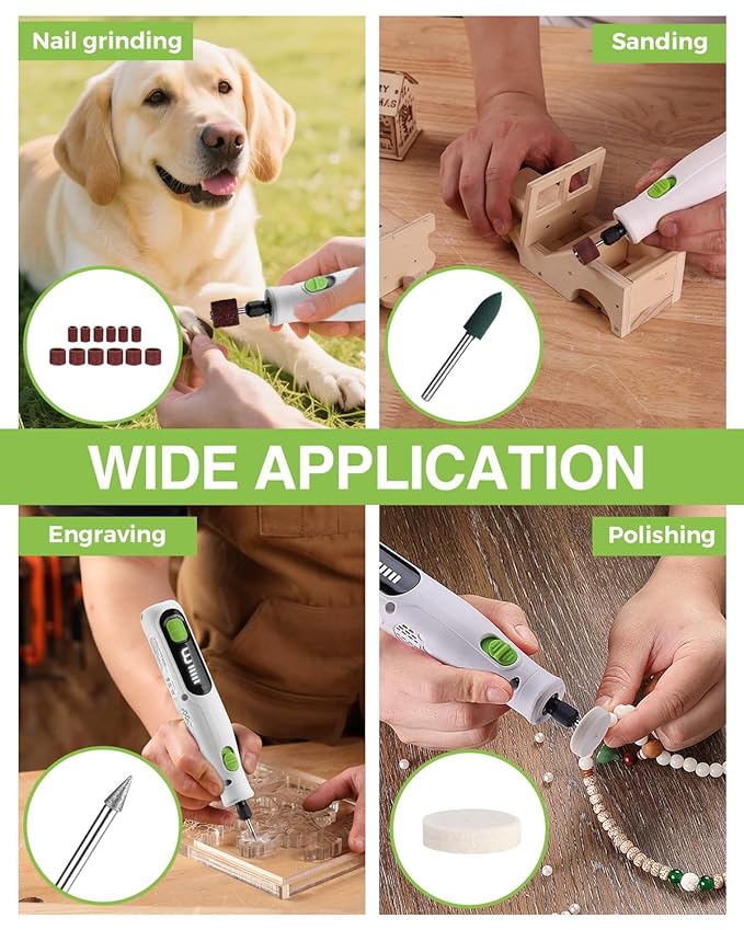 WORKPRO 6-Speed Dog Nail Grinder, Pet Nail Grinder for Small, Medium, and Large Dogs and Cats, 70 Accessories Rotary Tool with Type-C Charging Cable and Storage Bag for Sanding, Carving, and Polishing-Mewly Pet