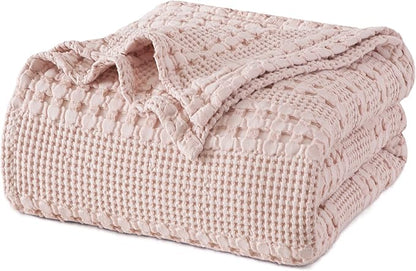 PHF 100% Cotton Waffle Weave Blanket Twin Size for Bed, Soft Lightweight & Breathable, All-Season Comfort, Luxury Aesthetic Woven Bedding for Home Decor, 66"x90", Pink/Mauve