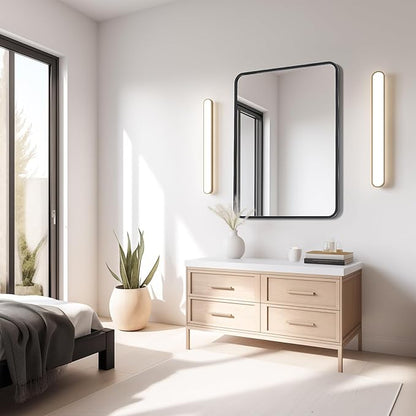 USHOWER Black Bathroom Mirror for Over Sink 22 x 30 Inch, Matte Black Rectangle Mirror for Wall, Rounded Metal Frame Vanity Mirror