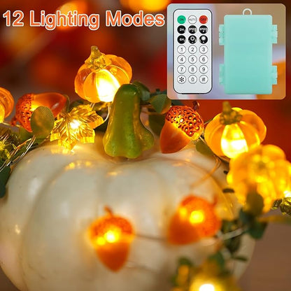 BOHON Thanksgiving Decoration Acorn 3D Pumpkin Maple Leaf String Lights Battery Operated with Remote 10ft 30 LEDs Orange Fall Lights for Home Autumn Garland Harvest Halloween Party Christmas Decor