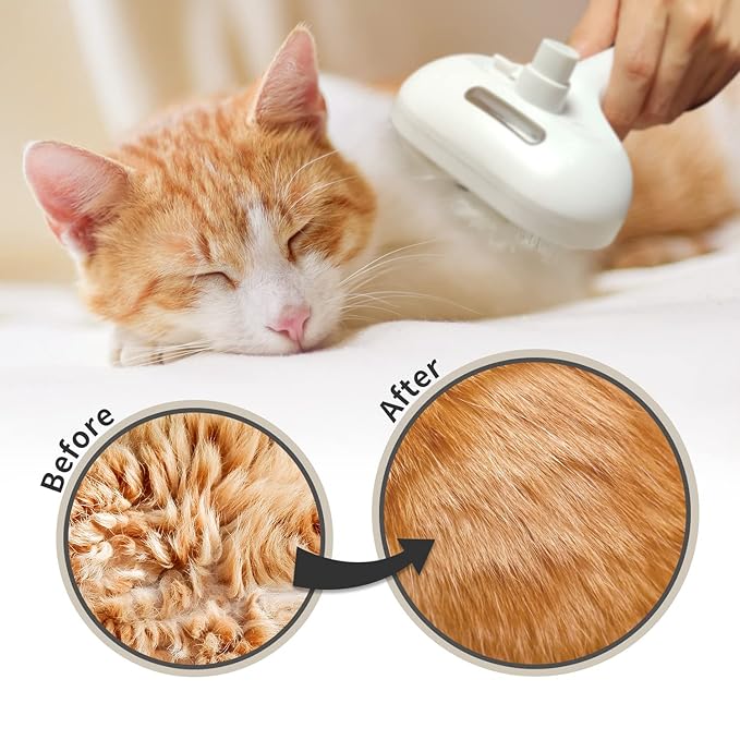Cat Steam Brush for Shedding, 3 In 1 Steam Pet Brush Self Cleaning, Dog Brush for Long and Short Hair Dogs and Cats, Pet Grooming Comb Remove Tangled Loose Hair, Type-C Fast Charging (White)-Mewly Pet