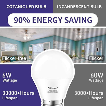 Cotanic 8 Pack Ceiling Fan Light Bulb 5000K Daylight, E26 Base A15 LED Bulb 60W Equivalent, 6W Small Light Bulb for Refrigertaor, Chandelier Light Bulbs, 600lm, Non-Dimmable