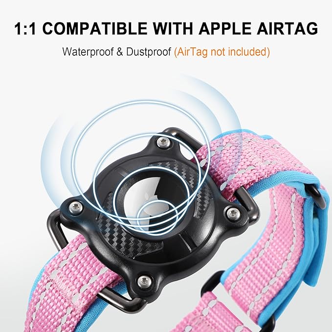 Airtag Dog Collar with Martingale Design, IP68 Waterproof Air Tag Collar Holder, Adjustable Reflective Soft Padded Nylon Dog Collar for Large Medium Small Dogs-Mewly Pet
