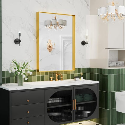 22x30 Inch Gold Bathroom Mirrors for Over Sink, Rectangular Vanity Mirror, Wall Mounted Mirrors, Anti-Rust, Tempered Glass, Framed Vanity Mirror, Horizontal or Vertical
