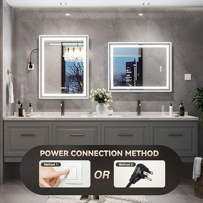 LED Bathroom Mirror, 24“x32“ Lighted Bathroom Mirror with Metal Framed, Extremely Bright LED Mirror for Bathroom, 3 Colors Dimmable, Anti-Fog, Memory, Wall Mounted Lighted Vanity Mirror