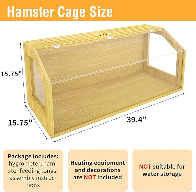 Large Hamster Cage, Chewproof Large Hamster Habitats, Wooden Guinea Pig Cages, Openable Top Roof, Lockable Gerbil Cage, Small Animal Cage for Dwarf, Syrian, 40" L x 16" W x 16" H-Mewly Pet