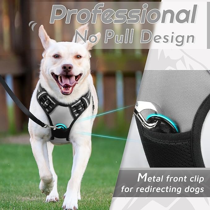 Eagloo Dog Harness Medium Sized Dog, No Pull Service Vest with Reflective Strips and Control Handle, Adjustable and Comfortable for Easy Walking, No Choke Pet Harness with 2 Metal Rings, Grey, M-Mewly Pet