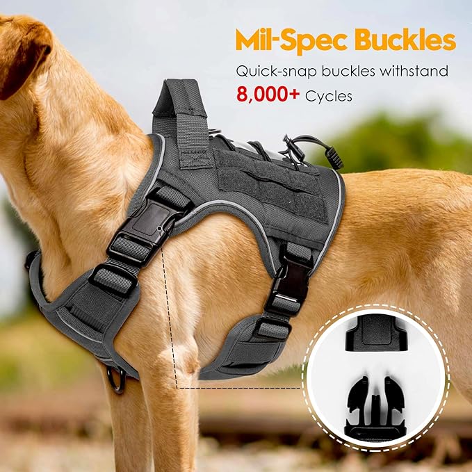Heavy-Duty Tactical Dog Harness for Large Dogs, No Pull Adjustable Reflective Pet Vest with Molle System, K9 Military-Grade Control for Service Training, Outdoor & 10+ Breeds, Gray, Small-Mewly Pet