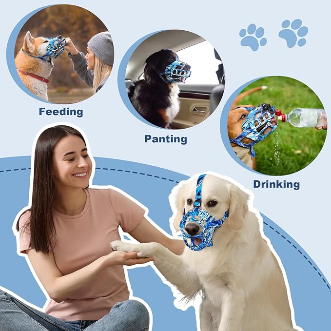 Basket Muzzle to Prevent Biting, Dog Muzzle for Large Medium Small Dogs Allows Panting Drinking Anti Chewing, Perfect for Grooming Trimming Training and Aggressive Reactive Dogs (Blue, Size 2)-Mewly Pet