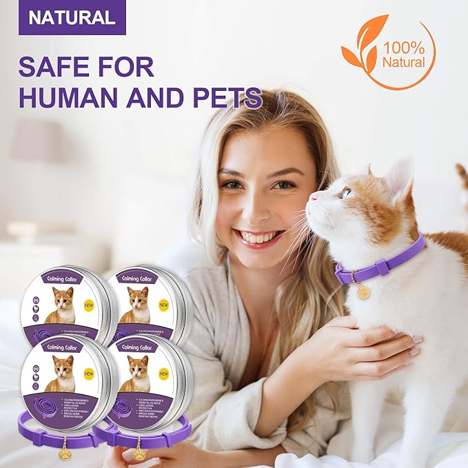 4 Pcs Cat Calming Collar Adjustable Lavender Scent Relaxing Cat Collar with 2 Pendant for Puppies Reduce Stress Aggression Anxious, up to 15 Inches(Purple, Gold)-Mewly Pet