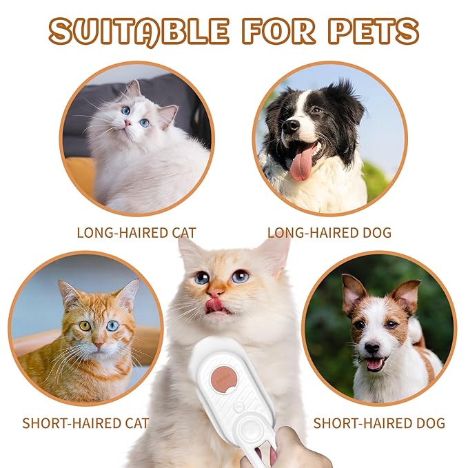 Spritz Defur Comb for Cats, New 3-in-1 Cat Steam Brush for Massaging and Cleaning Shedding Pets, Comb for Long and Short Hair Cats and Dogs Grooming Tool (White)-Mewly Pet