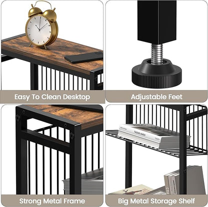 Small Side Table Set of 2 for Small Space, 3-Tier Narrow End Table with Magazine Holder, Slim Nightstand, Skinny Snack Couch Table in Living Room, Bedroom and Balcony (Rustic Brown &Black)