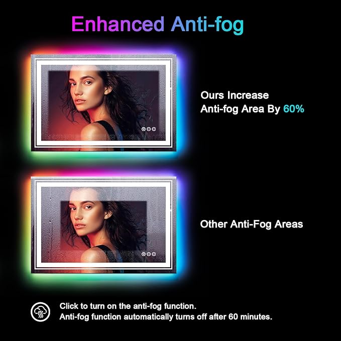 LED Mirror for Bathroom, 48"X30" with 8 RGB Backlit +3 Front Lit (Adjustable Individually), Anti-Fog, Large Lighted Bathroom Vanity Mirror for Wall,Shatterproof,Memory Function,Tempered Glass