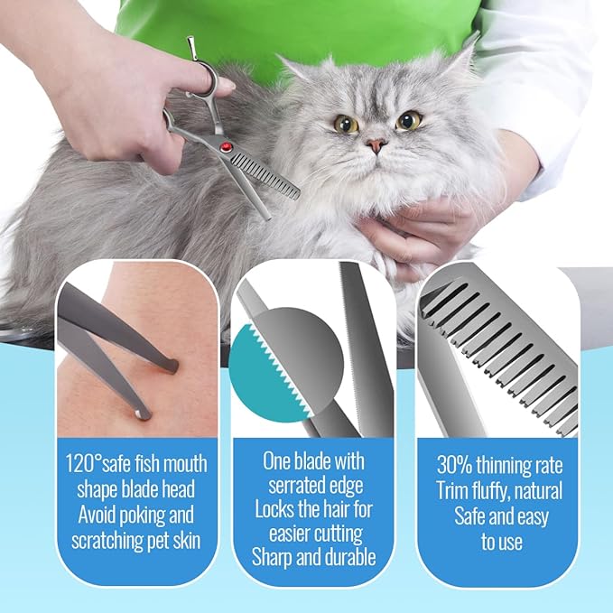 4.5" Dog Grooming Scissors - 2pcs Curved Scissors & Thinning Shears for Small Dog, Cat Face & Paws - Japan 440C (2Kit)-Mewly Pet