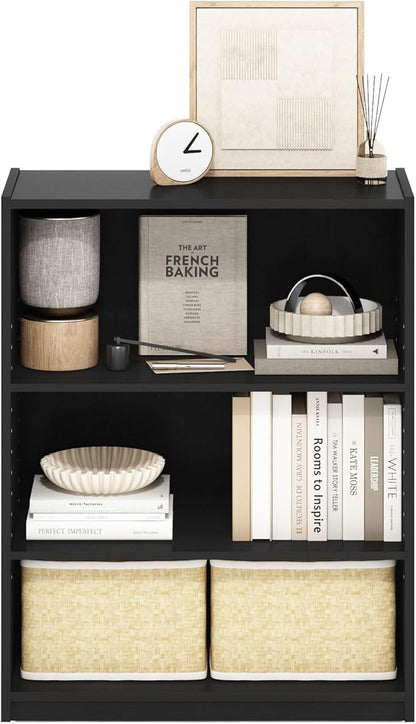 Furinno GEHRY Book Shelf, 3-Tier Bookshelf, Bookcase with Adjustable Shelves, 11.6 x 24.8 x 31.6, for Living Room, Bedroom, Home Office, Blackwood