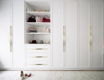 Goo-Ki Low Profile Brushed Brass Cabinet Pulls, Double Hole Centers (17.6''/18.9'') Zinc Alloy Handle for Drawer Cupboard Wardrobe,6 Packed