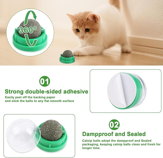 CCINEE 6PCS Catnip Balls for Cats Wall Catnip Toys Edible Cat Toys for Cat Lick Safe Healthy Kitten Chew Toys Teeth Cleaning Dental Cat Toys-Mewly Pet
