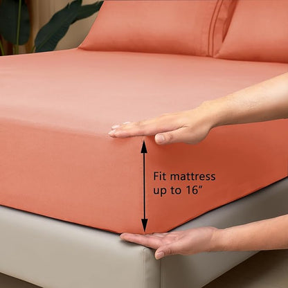 Mejoroom Twin XL Sheet Set - Hotel Luxury Microfiber Sheet & Pillowcase Sets Fits College Dorm Room Mattress - Soft, Breathable, Wrinkle & Fade Resistant - 3 Piece (Coral)