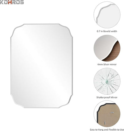 KOHROS Silver Bathroom Mirror 18" x 24" Frameless Rectangle Beveled Edge Bathroom Vanity Mirror for Over Sink, Wall Mirror for Small Bathroom Vanity Bedroom Hanging Horizontally or Vertically
