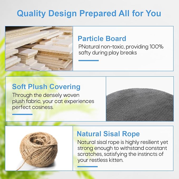 FDW Cat Tree 54in Cat Tower Multi-Level Durable Cat Scratching Post & Cozy Fun Cat Jumping Platform Space Saving Cat Condo Pet Play House for Indoor Cats,Light Gray-Mewly Pet