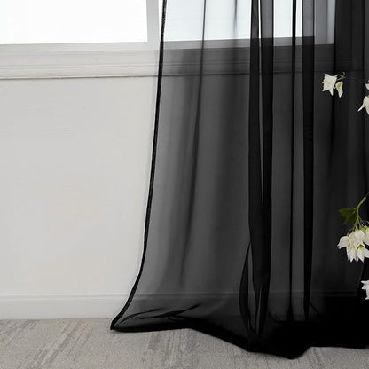 HUTO Black Sheer Curtains 96 Inches Long for Living Room Rod Pocket Voile Window Drapes for Bedroom,2 Panels