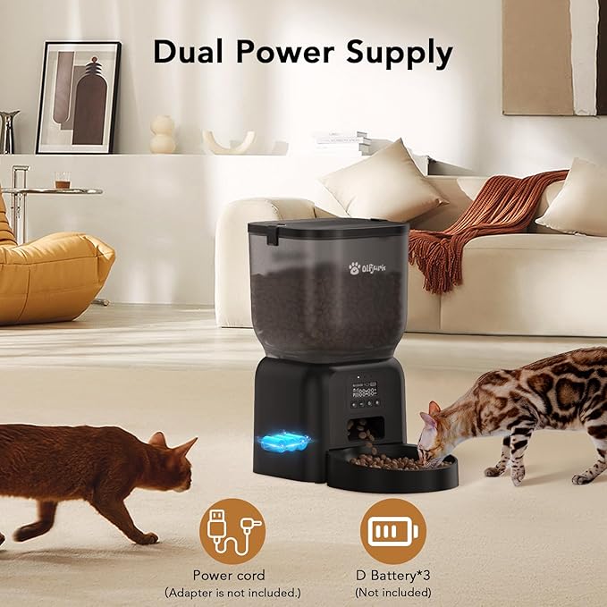 Automatic Dog & Cat Feeder with Freshness Preservation, 4L Timed Cat Feeder with LCD Screen.Up to 6 Meals Per Day and 1-15 Portion for Cats & Dog (Black)-Mewly Pet
