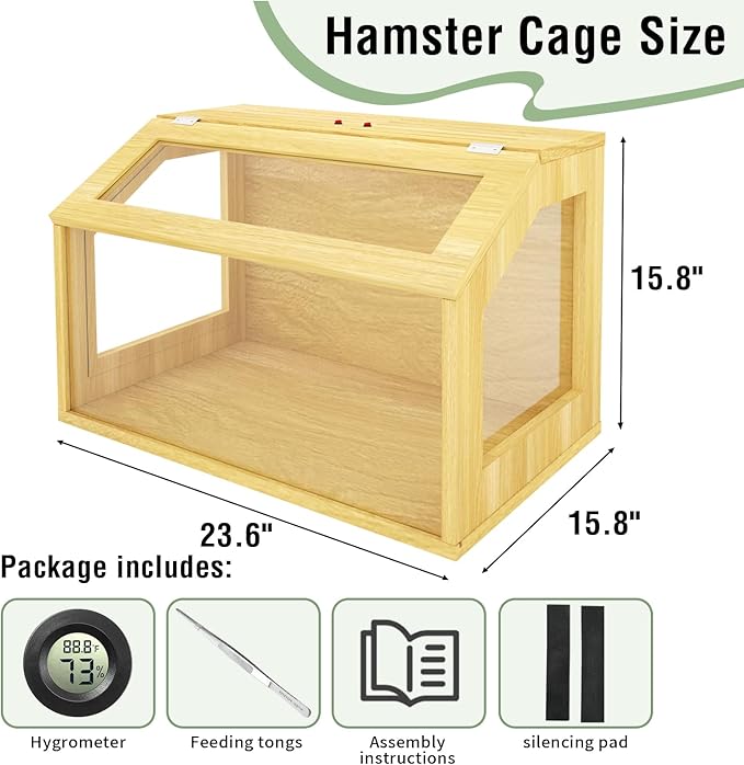 24" Wooden Hamster Cage, Chewproof Gerbil Cages and Habitats, Openable Top Roof Window with Silencing Pad, Guinea Pig Cage for Small Animals, Dwarf and Syrian Hamster, 24 x 16 x 16 Inches-Mewly Pet