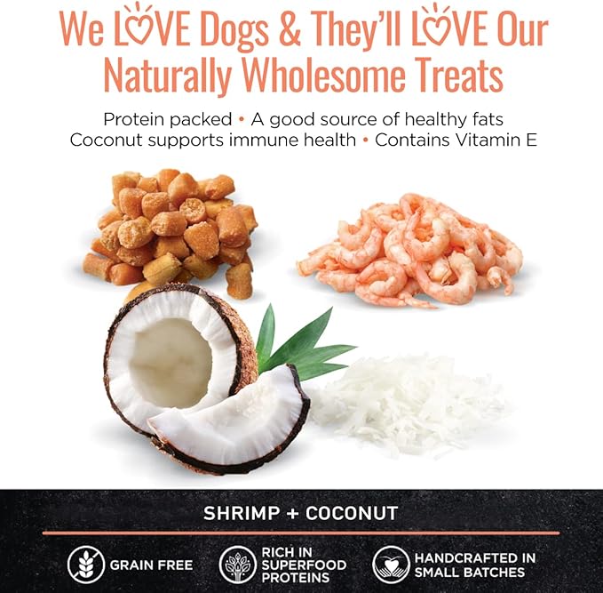 Smart Cookie All Natural Soft Dog Treats - Shrimp & Coconut - Healthy Dog Treats for Allergies, Sensitive Stomachs - Chewy, Grain Free, Human-Grade, Made in The USA - 5oz Bag, 1 Pack-Mewly Pet