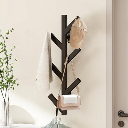Vlush Wall Mounted Metal Coat Rack with 6 Hooks Modern Minimalist clothes rack, Upright Coat Rack for Hanging Clothes, Hats, Hanging Bags and Scarves Entrance Wall Iron Coat Racks (Black)