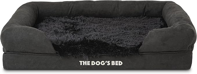 The Dog’s Bed, Medium Black Faux Fur 30x23.5, Memory Foam, Pain Relief: Arthritis, Hip & Elbow Dysplasia, Post Surgery, Lameness, Supportive, Calming, Washable Cover, Veterinary Approved-Mewly Pet