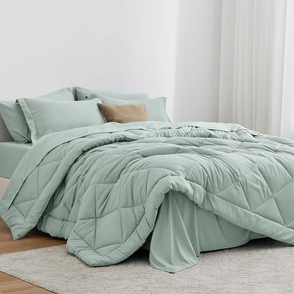 Love's cabin King Size Comforter Set Aqua, 7 Pieces King Bed in a Bag, All Season Bedding Sets with 1 Comforter, 1 Flat Sheet, 1 Fitted Sheet, 2 Pillowcase and 2 Pillow Sham