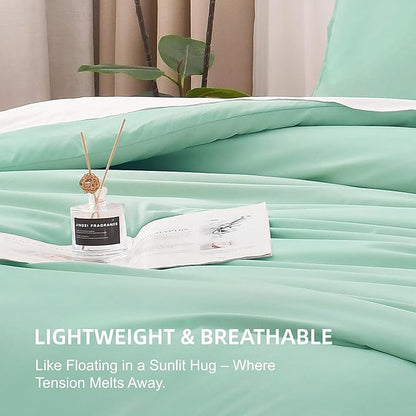 Litanika Comforters Mint Green Full Size, 3 Pieces Lightweight Solid Bedding Set & Collections, All Season Fluffy Bed Set (79x90In Comforter & 2 Pillowcases)