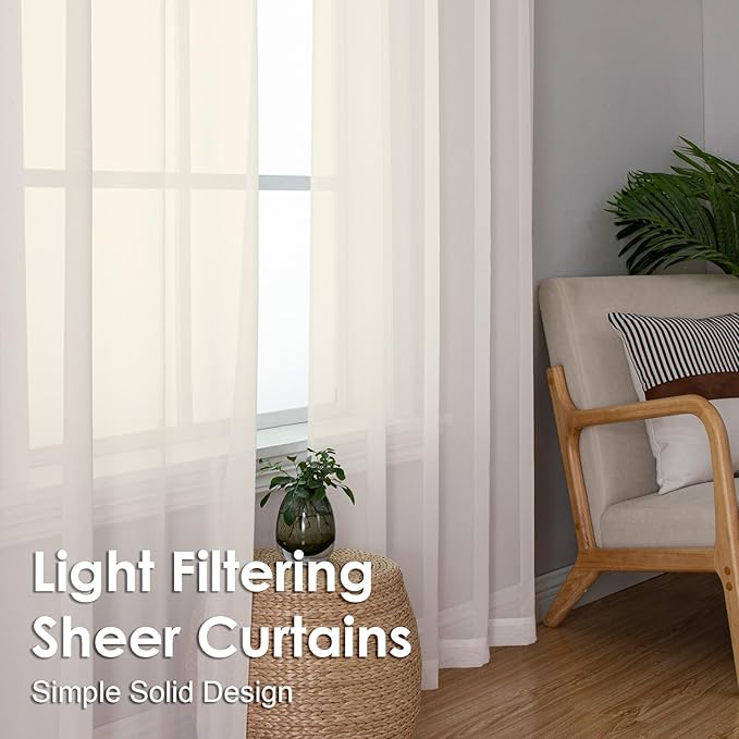 OVZME Cream Sheer Curtains 96 Inches Long 2 Panels - Soft Light Filtering Window Sheer Panels for Living Room/Bedroom, Top Dual Rod Pocket, 1 Pair, Each 42Wx84L Inches