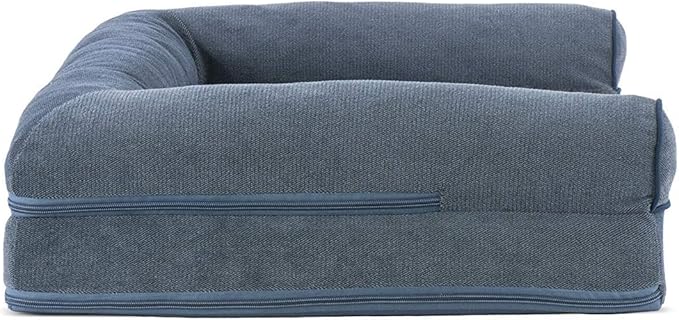 Furhaven Orthopedic Dog Bed for Medium/Small Dogs w/ Removable Bolsters & Washable Cover, For Dogs Up to 35 lbs - Sherpa & Chenille Sofa - Orion Blue, Medium-Mewly Pet