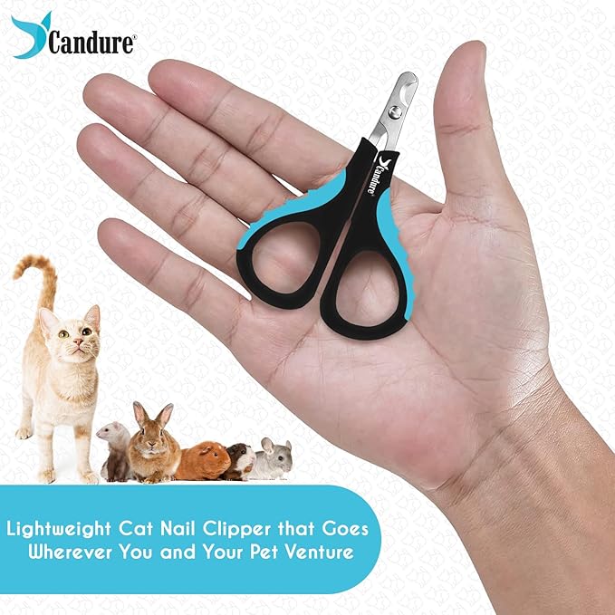 Candure Cat Nail Clipper Stainless Steel Cat Claw Trimmers for Rabbits, Guinea Pigs, Birds, Puppies, Kittens and Small Animals Pet Nail Clipper for Professional and Home Use (Blue)-Mewly Pet
