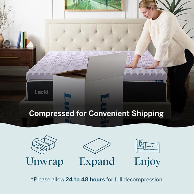LUCID Zoned Memory Foam Mattress Topper, Queen, Lavender
