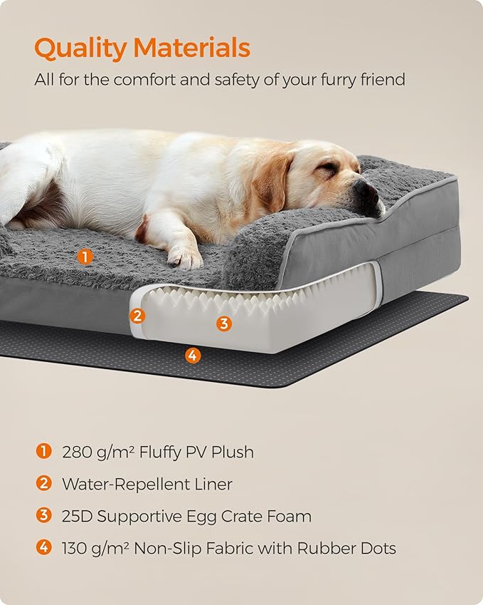 Feandrea Orthopaedic Dog Bed for Large Dogs, Waterproof Dog Sofa Bed with Removable Washable Cover, 36 x 27 x 6.5 Inches, Slate Gray UPGW252G02-Mewly Pet