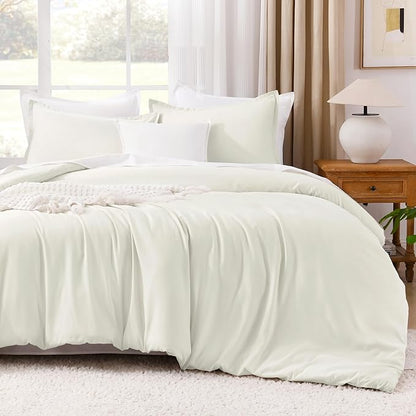 Litanika Ivory Comforter Set King Size, 3 Pieces Lightweight Solid Bedding Comforter Set, All Season Fluffy Bed Set (104x90In Comforter & 2 Pillowcases)