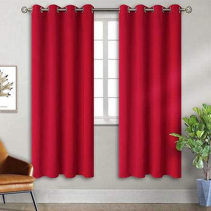 BGment Red Blackout Curtains for Bedroom - Grommet Thermal Insulated Room Darkening Window Curtains, Set of 2 Panels, Each 55 x 69 Inch