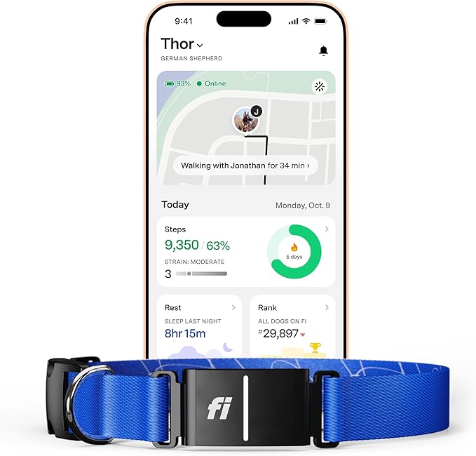 Fi New Series 3+ Smart Dog Tracker Collar – AI GPS for Dogs, Health & Behavior Monitor, Virtual Fence, Escape Alerts, Waterproof, Apple Watch Compatible 12Mo Membership Included-Mewly Pet