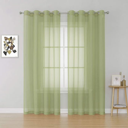 KEQIAOSUOCAI 2 Pieces Sage Sheer Curtains 84 Inches Long for Bedroom Bed Canopy Voile Grommet Sheer Window Drapes Panels for Living Room Dining Wedding Party Backdrop 54Wx84L Set of 2