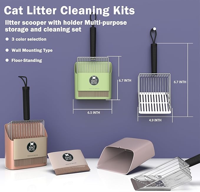 metal Cat Litter Scooper Kit - Durable large steel litter scoop with Dual Grid, Includes Broom & Dustpan for Quick, Easy Cleaning-Mewly Pet