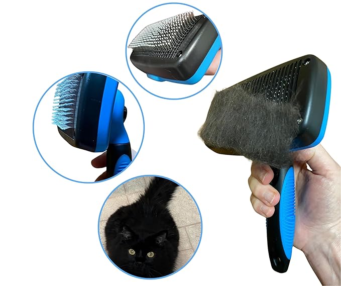 3-in 1 Dog & Cat Grooming Supplies- Self-cleaning Slicker Brush, Deshedding Rake Comb, And Finger Toothbrush For Dogs & Cats | Perfect For Pet Grooming Kit, Dematting And Dental Tool (blue)-Mewly Pet