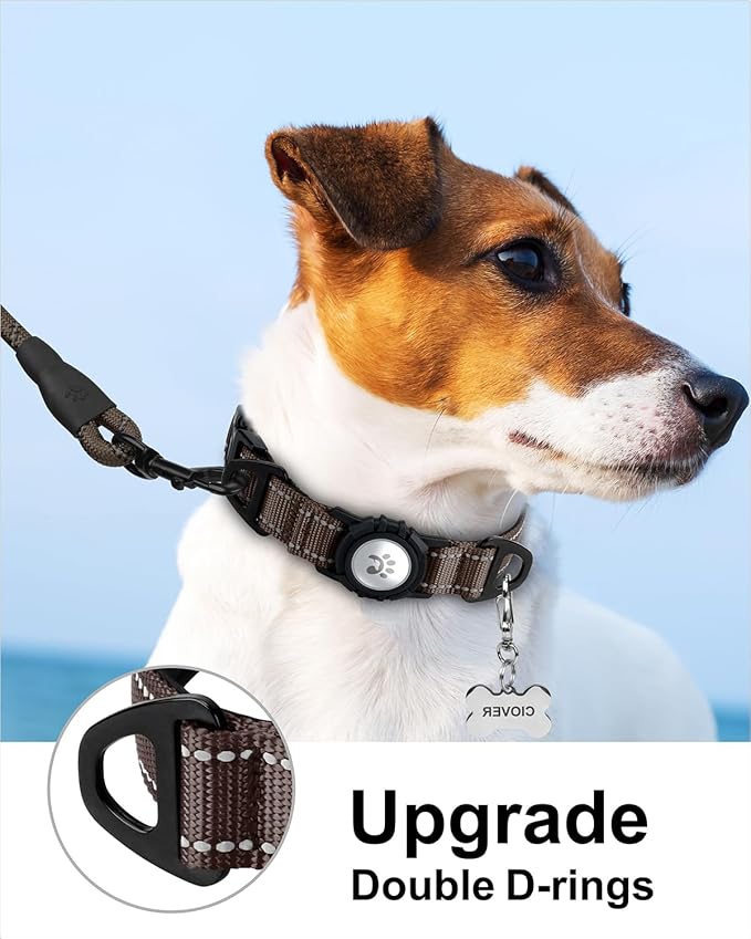TagME Airtag Dog Collar,Waterproof Reflective Pet Collar with Airtag Holder,Soft Padded and Double D-Rings for Puppy,Brown-Mewly Pet