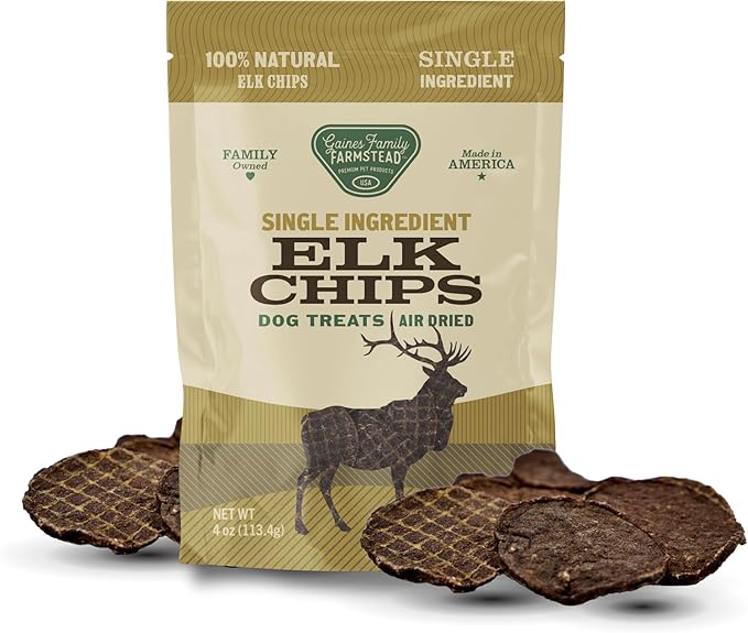 Gaines Family Farmstead Elk Chips for Dogs – 4 oz, Natural Single-Ingredient Dog Treats, High-Protein Rawhide-Free Chews, Healthy Grain-Free Snacks, Made in USA-Mewly Pet