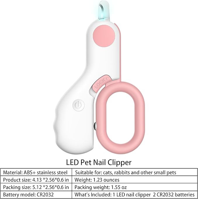 Pet Nail Clippers with LED Lights cat Nail Clippers for Indoor Cats Nail Trimmer Clippers for Small Dog Nail Trimmers Cats Rabbits Nail Clippers Bird Kittens (Pink)-Mewly Pet