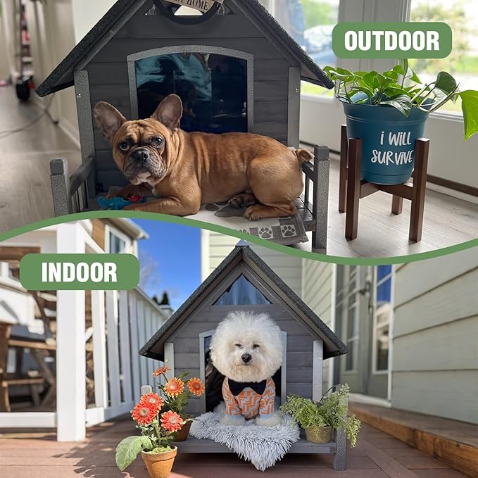 Dog House Outdoor with Anti-Chewing Iron Frame, Weatherproof Dog Kennel for Small Medium Large Dogs Indoor (Grey, 45" x 32.9" x 32.6")-Mewly Pet