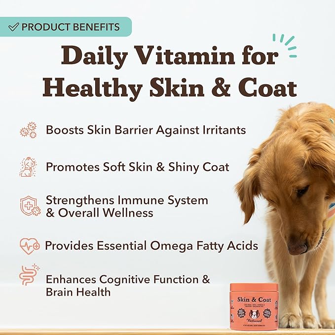 Natural Dog Company Skin & Coat Supplement for Dogs Omega-3 Rich Salmon Oil Chews for Itchy Skin Relief, Shedding & Allergy Support, Shiny Coat Health, with Biotin, Vitamin E, Grain-Free (90 Count)-Mewly Pet